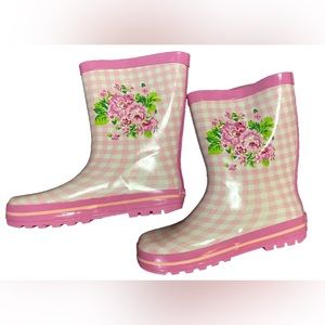 Laura Ashley Girls Pull On Rubber Rain Boots Pink Roses US Size 2 NEW